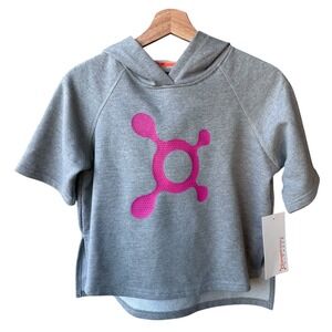 Orange Theory Sweater Top Fitness Cropped Short Sleeve Hoodie Heather Gray Sz XS